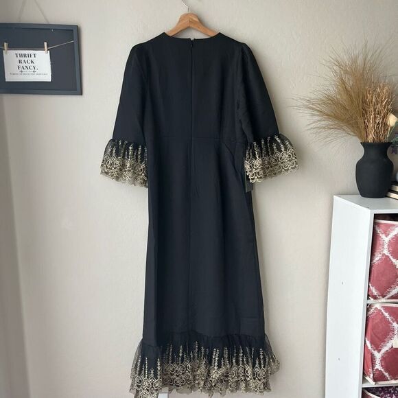 NEW Tuckernuck Pomander Place Black Lillith Gold Embroidered Lace Dress Size M - Picture 6 of 10